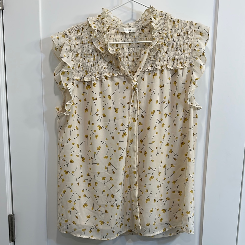 Pleione Floral Ruffle Blouse - Cream and Yellow